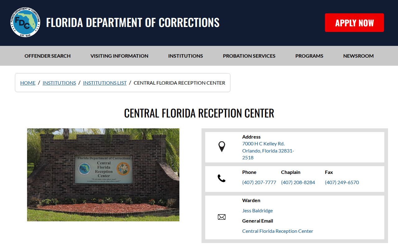 Central Florida Reception Center Main Unit official release and offender search profile