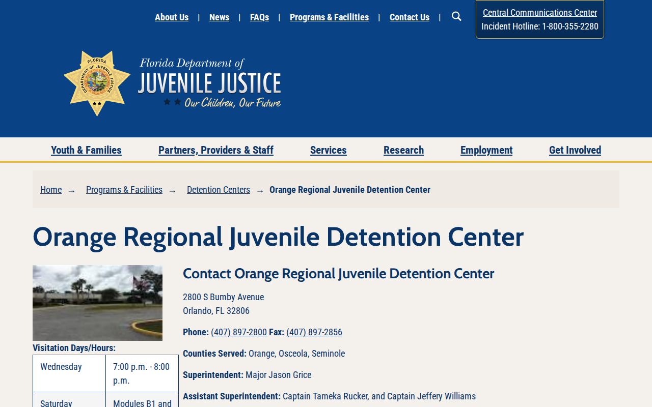 Orange Regional Juvenile Detention Center official facility and release contact profile