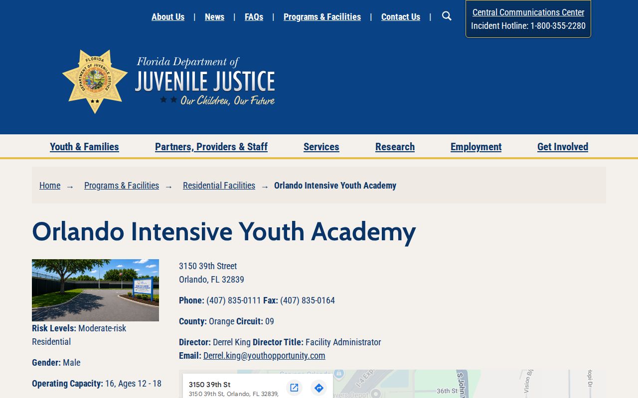 Orlando Intensive Youth Academy official placement and release contact profile