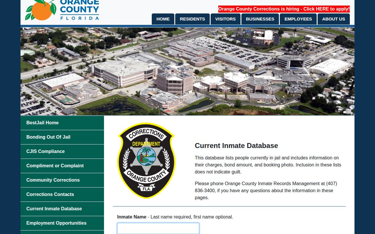 Orange County current inmate database release removal notice