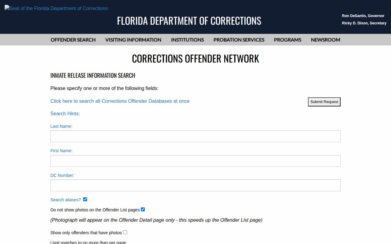 FDC inmate release search for Orange County state prisoners